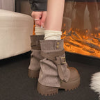 Women's Textured-Shaft Lugged Platform Ankle Boots with Buckle Straps