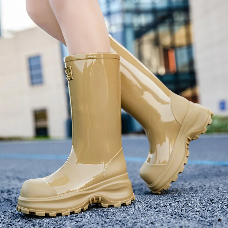Women's High-Shine Tall Wellies with Grip Tread Sole