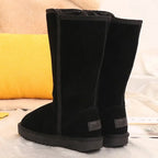 Women's Genuine Leather Knee-High Boots with Fur Lining and Flat Sole