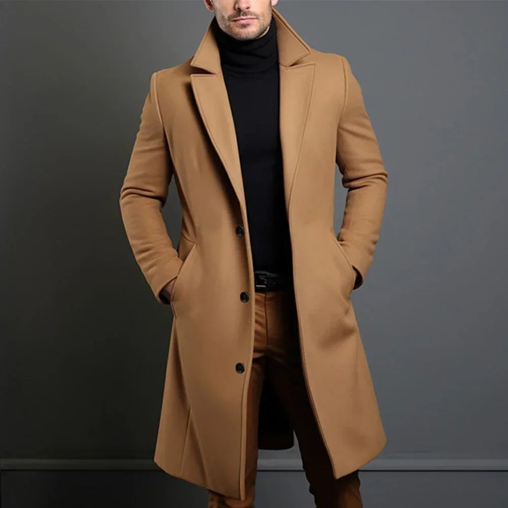 Men's Single-Breasted Trench Coat for Office to Evening