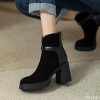 Women's Autumn Buckle-Strap Ankle Boots with Chunky Sole
