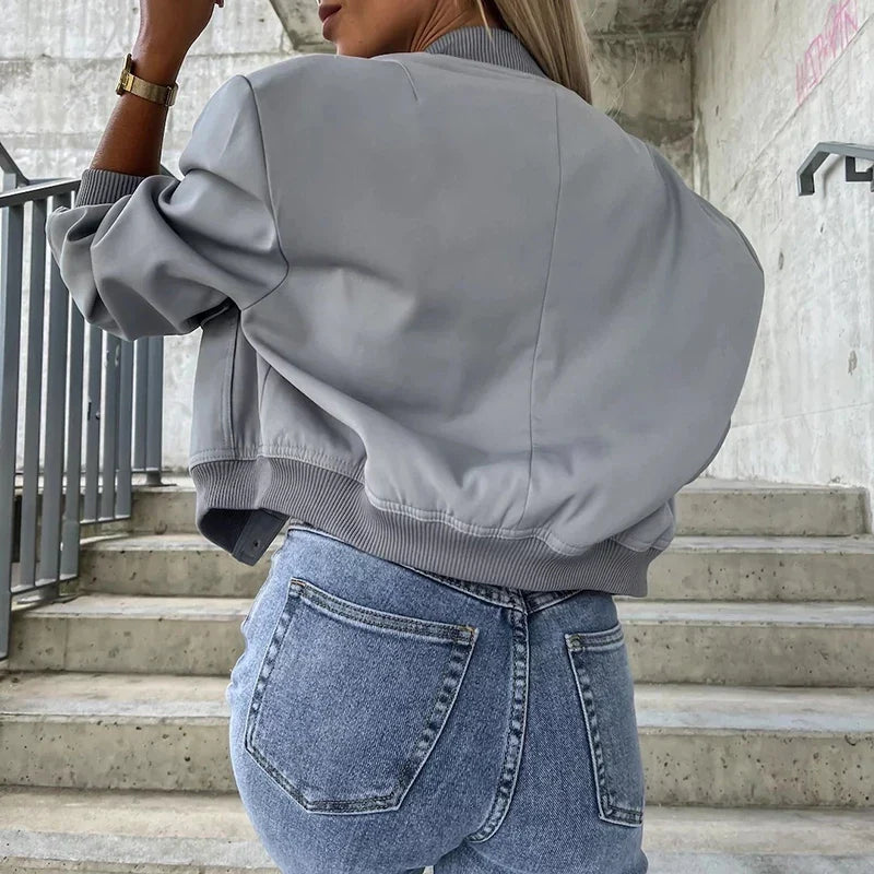 Women's Easy-Fit Snap-Button Bomber with Ribbed Edges