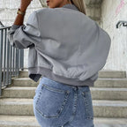 Women's Easy-Fit Snap-Button Bomber with Ribbed Edges