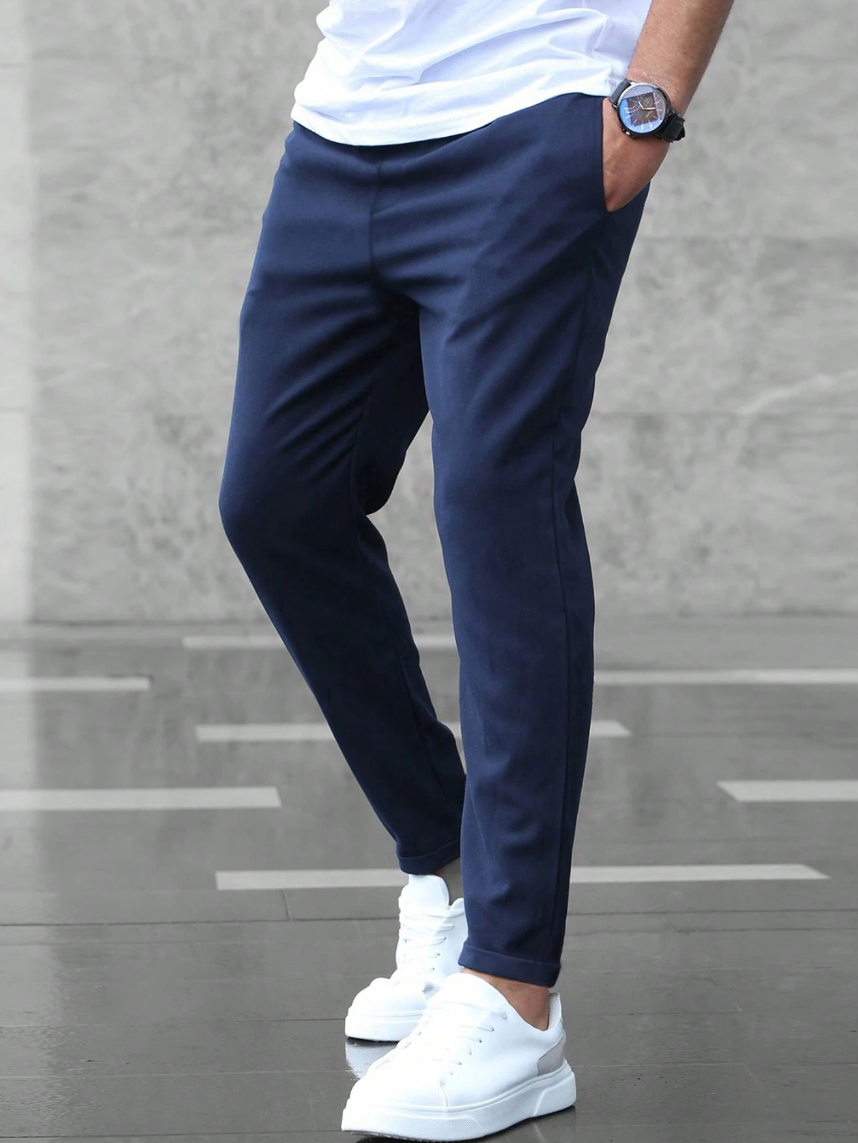 Men's Classic-Cut Stretch Trousers for Office and Evening - Navy