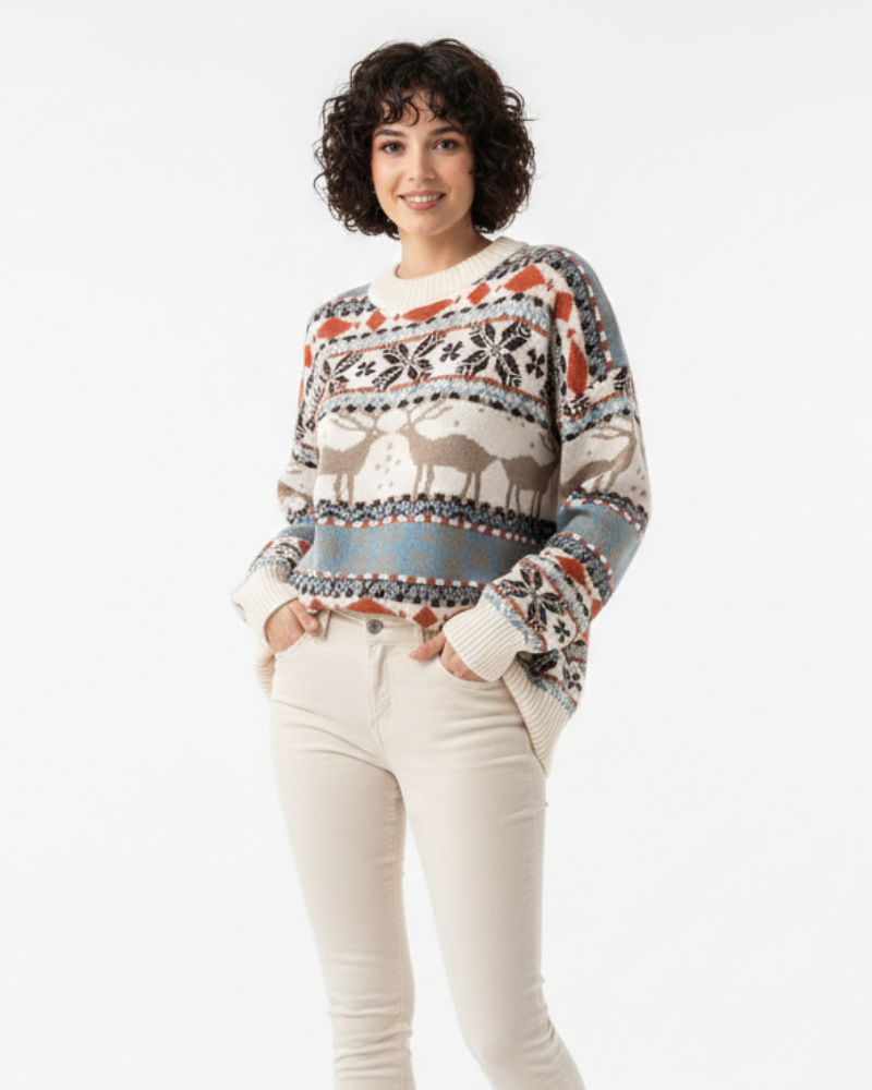 Women's Scandinavian Reindeer Pattern Knit Christmas Jumper - Blue