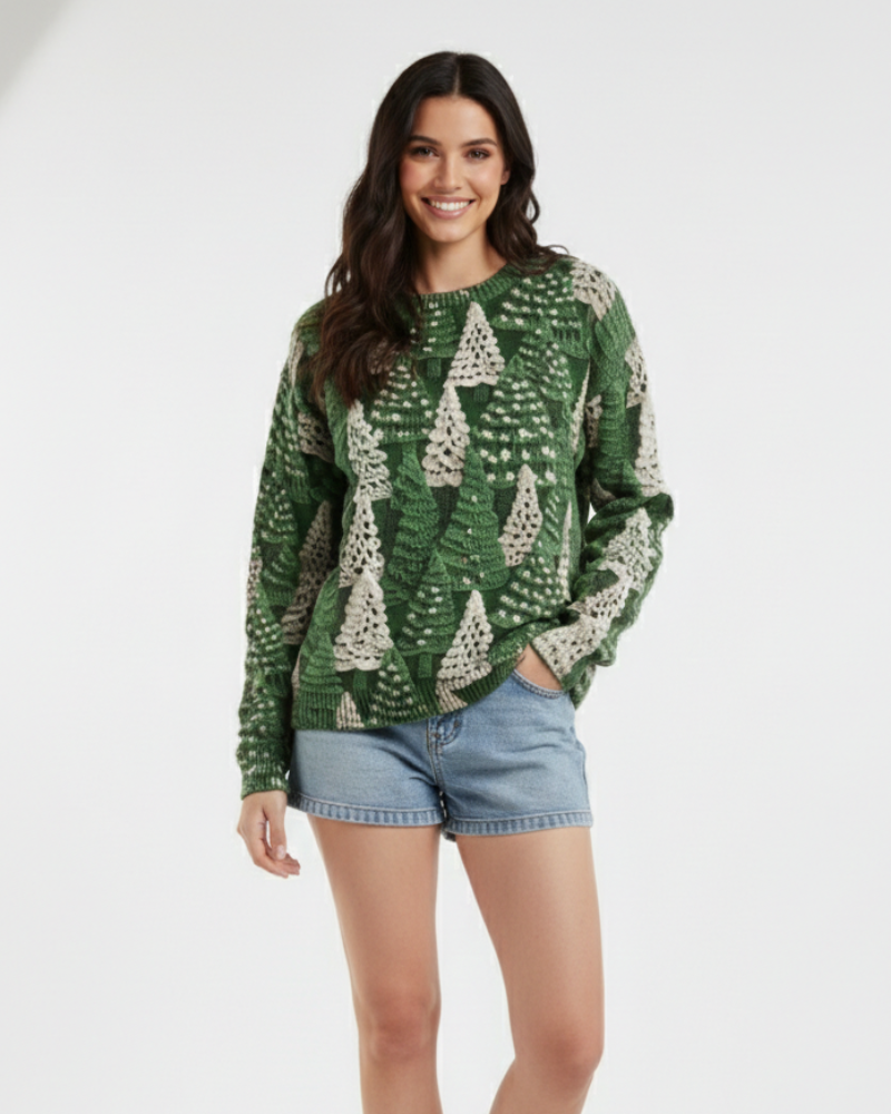 Women's Soft Knit Festive Jumper with Fir Tree Motif