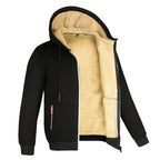 Men's Drawcord Hooded Winter Coat with Ribbed Hem and Wool Lining - Black