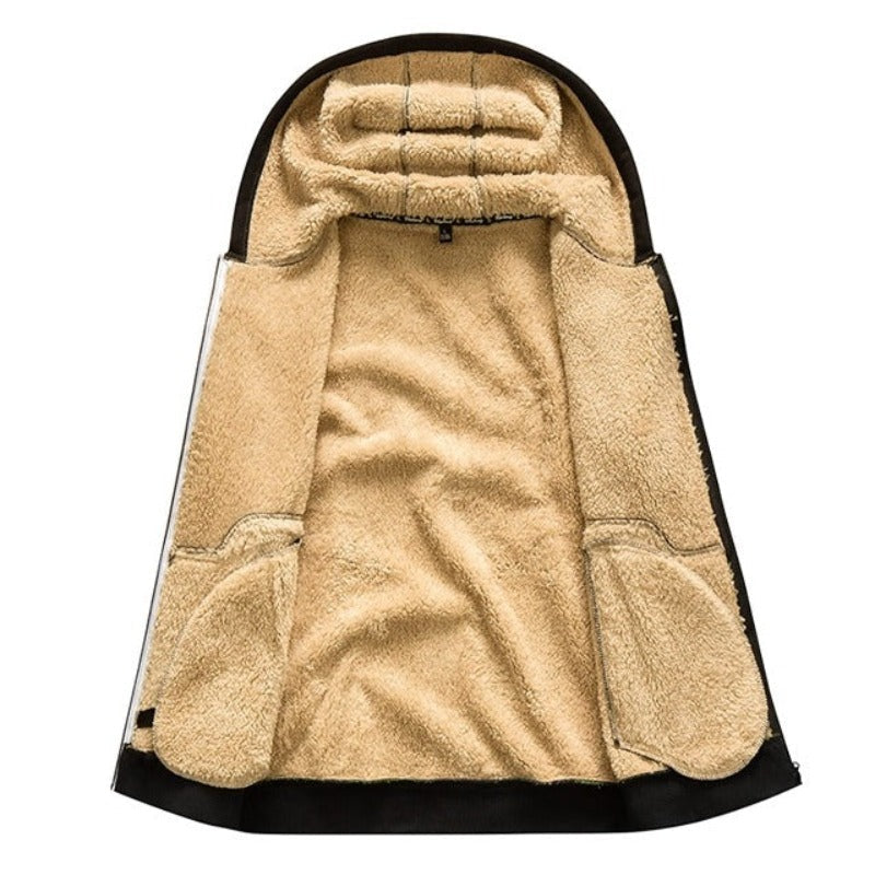 Men's Drawcord Hooded Winter Coat with Ribbed Hem and Wool Lining