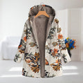 Women's Fleece-Lined Hooded Jacket in a Flower and Leaf Print - Beige