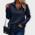 Women's Zipped V-Neck Knit Jumper for Work and Weekend - Blue