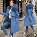 Women's Big-Hood Long Parka with Textured Trim and Front Pockets - Blue
