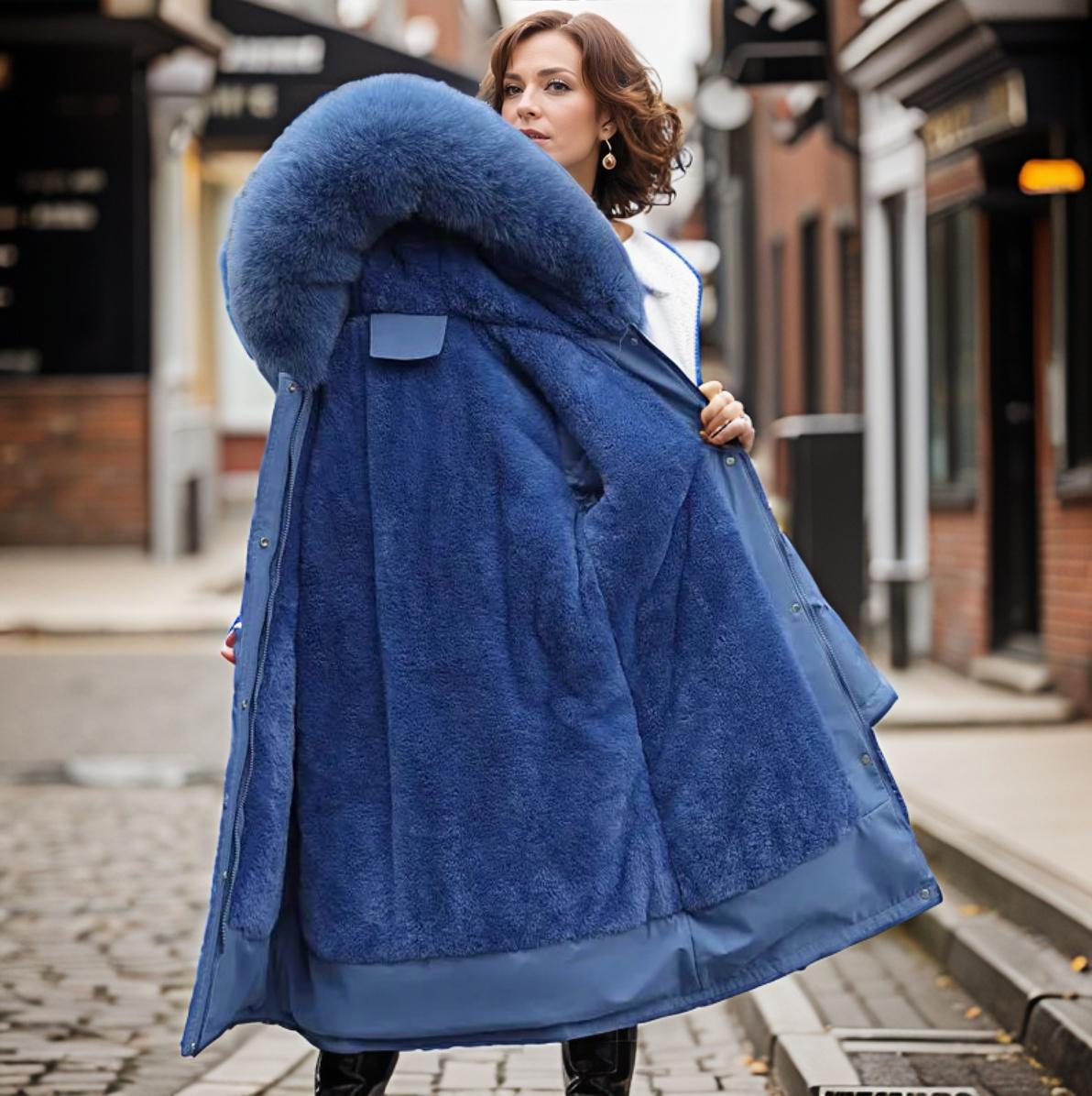 Women's Big-Hood Long Parka with Textured Trim and Front Pockets