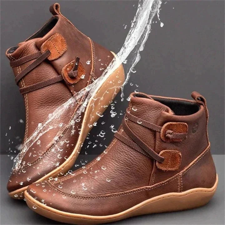 Women's Cushioned Rainy-Day Walking Boots with Side Laces - Brown