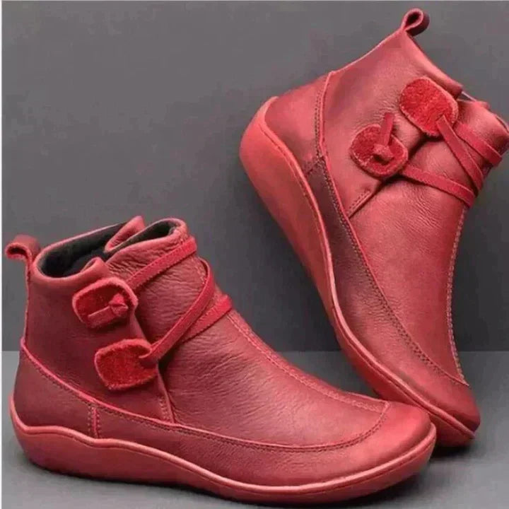 Women's Cushioned Rainy-Day Walking Boots with Side Laces - Red