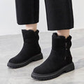 Women's Suede-Textured Water-Resistant Boots with Plush Lining - Black