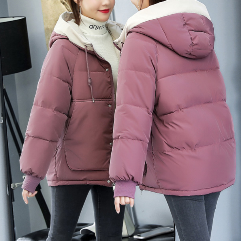 Women's Lightly Padded Drawstring-Hood Jacket in a Short Cut - Purple
