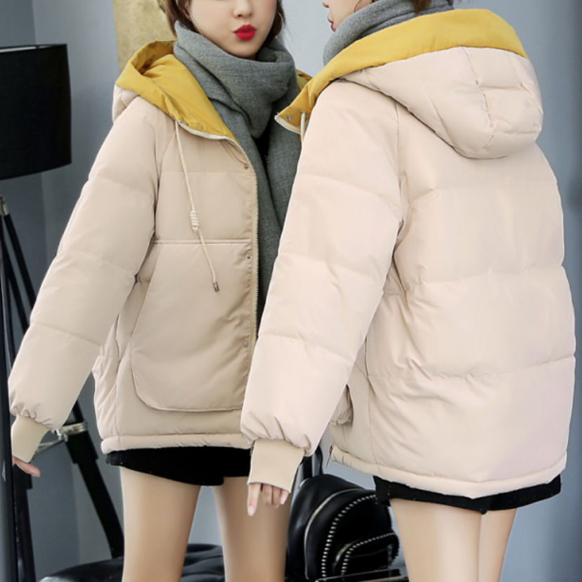Women's Lightly Padded Drawstring-Hood Jacket in a Short Cut - Beige