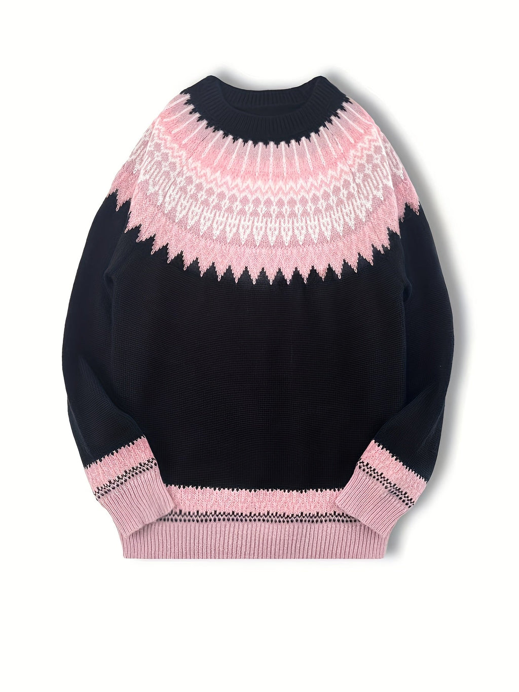Women's Warm Jacquard Chunky Knit Jumper with Crew Neck