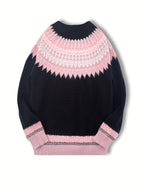 Women's Warm Jacquard Chunky Knit Jumper with Crew Neck