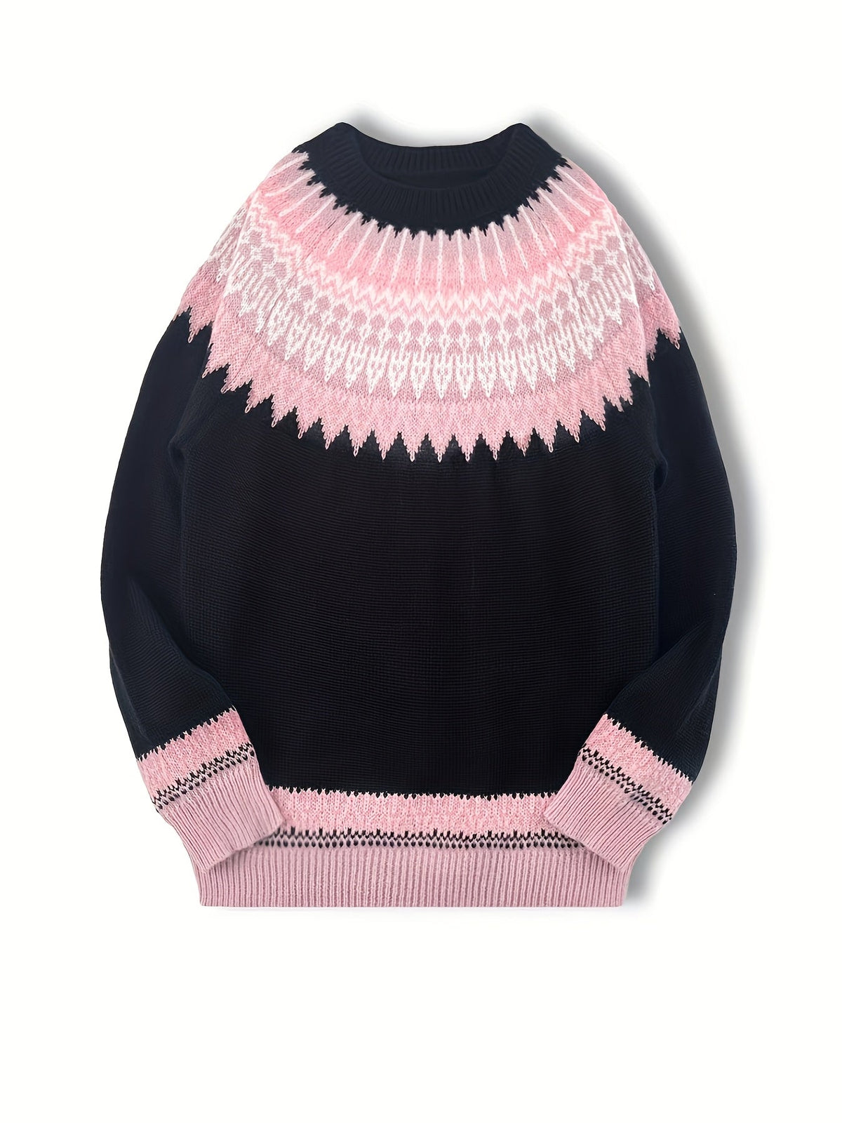 Women's Warm Jacquard Chunky Knit Jumper with Crew Neck