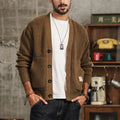 Men's Roomy-Pocket Thick Knit Cotton Cardigan in a Loose Cut - Brown