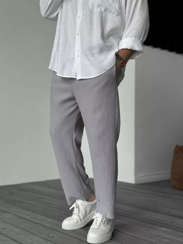 Men's Pull-On Baggy Wide-Leg Trousers for City Days - Grey