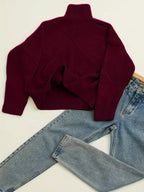 Women's Relaxed High Neck Jumper with Diamond Knit Pattern