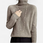 Women's Flared Umbrella-Hem Ribbed Polo Neck Jumper
