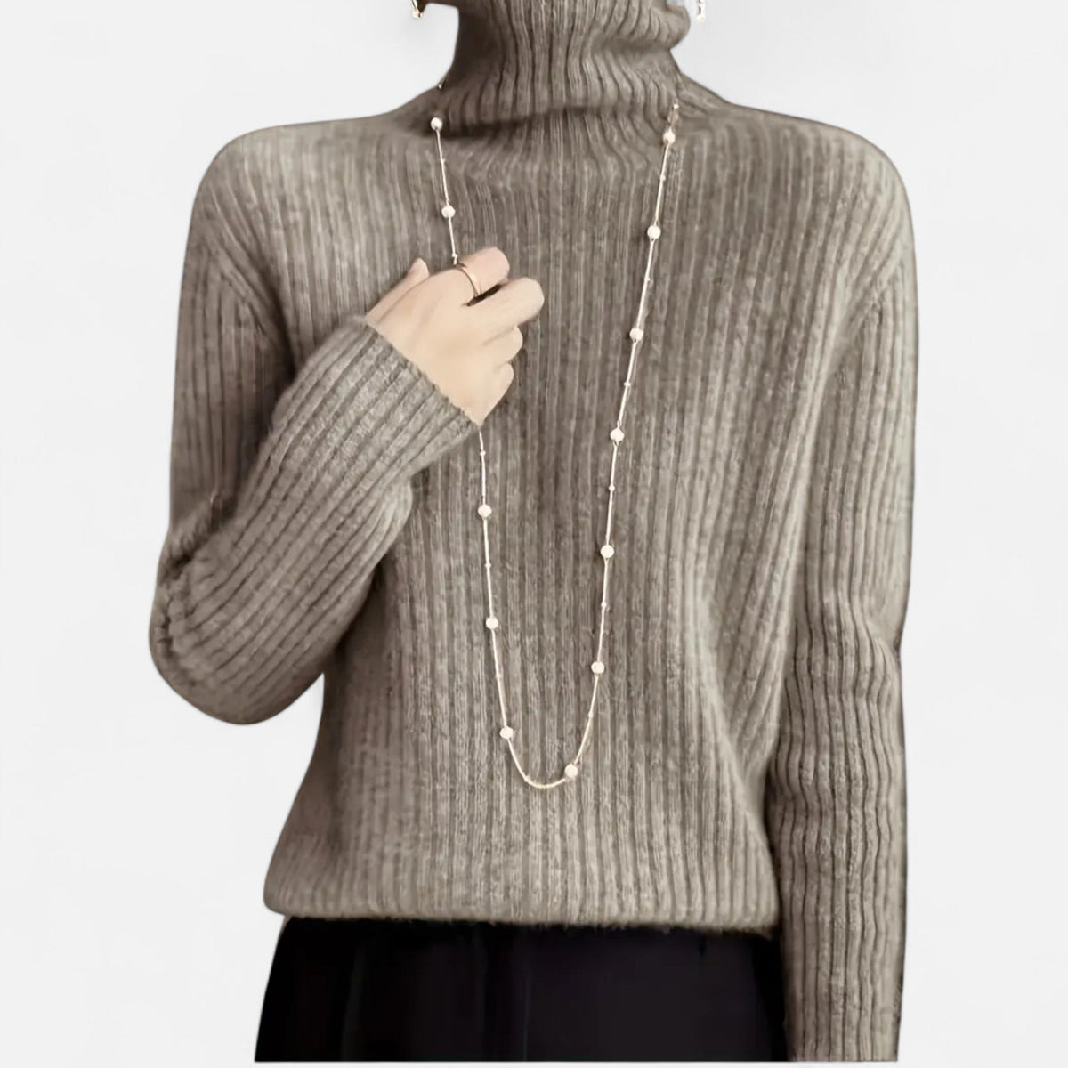 Women's Flared Umbrella-Hem Ribbed Polo Neck Jumper