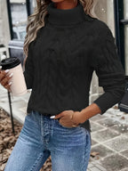 Women's Lightly Shaped Twisted Cable Roll Neck Jumper