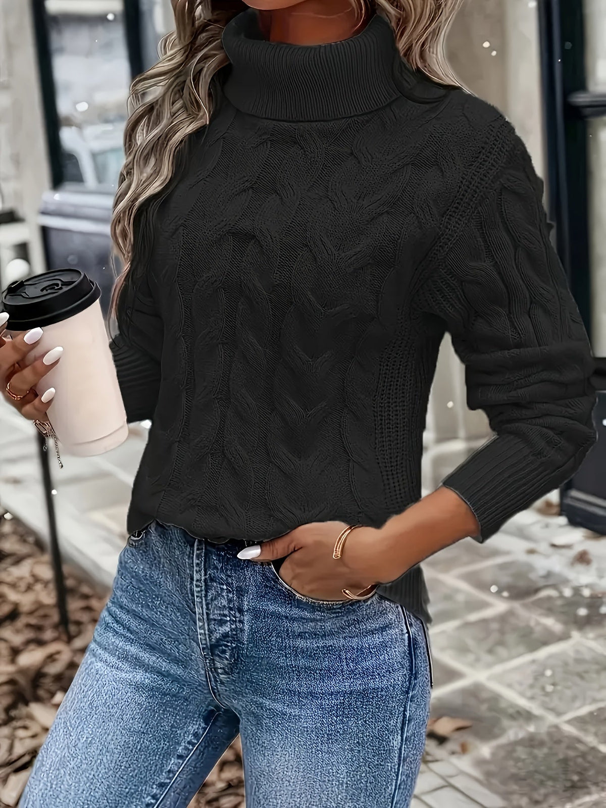 Women's Lightly Shaped Twisted Cable Roll Neck Jumper