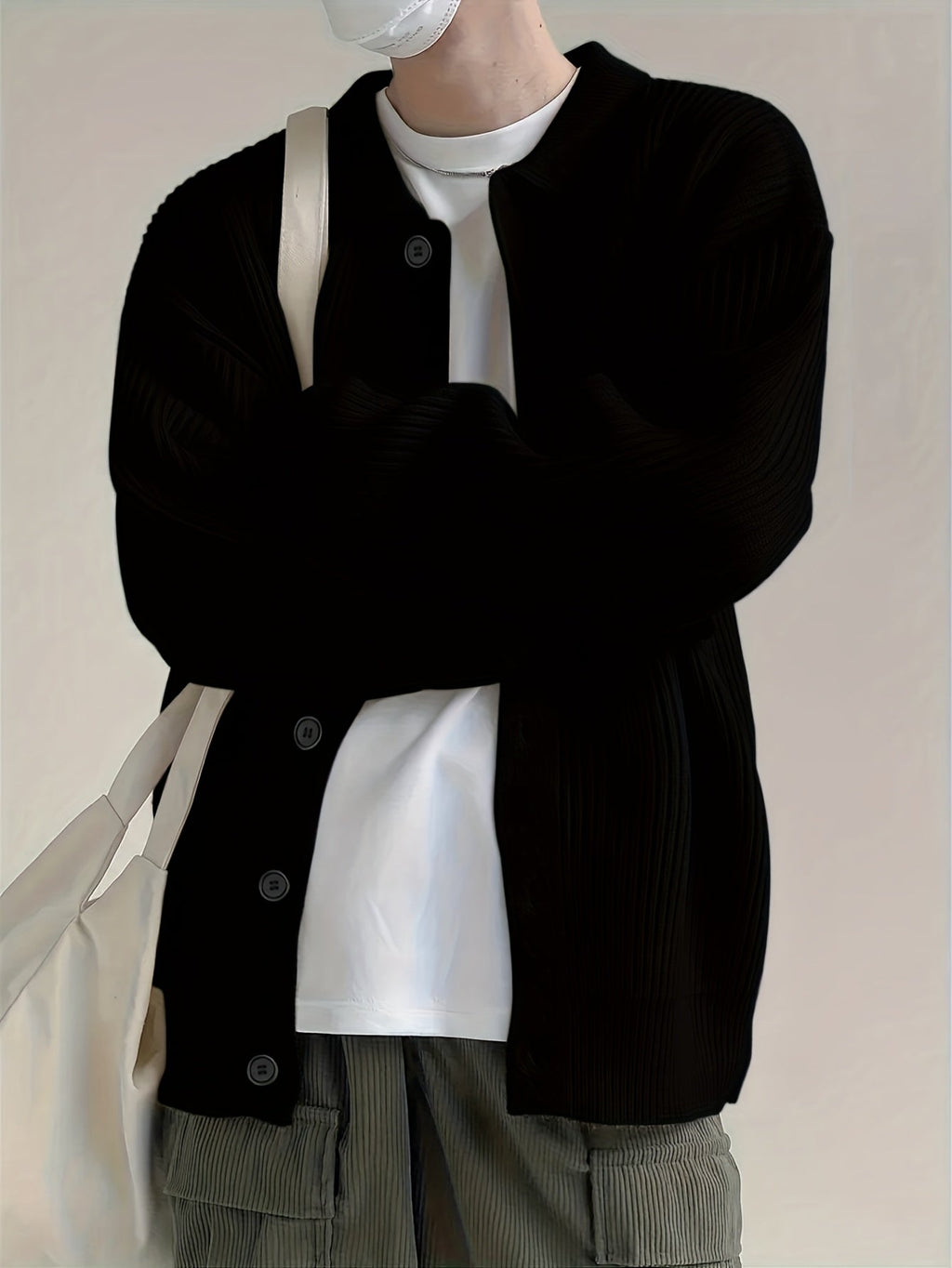 Men's Roomy Soft-Knit Cardigan with Traditional Collar