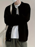 Men's Roomy Soft-Knit Cardigan with Traditional Collar