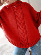 Women's Funnel Neck Thick-Knit Jumper with Cable Stitching