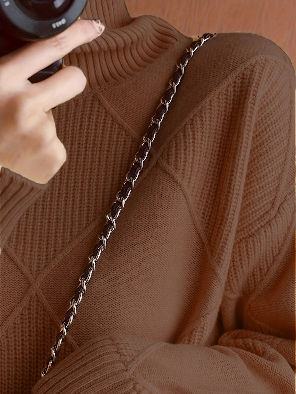 Women's Relaxed High Neck Jumper with Diamond Knit Pattern