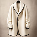 Women's Contrast-Trim Swing Coat with Turn-Back Cuffs - White