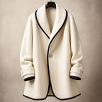 Women's Contrast-Trim Swing Coat with Turn-Back Cuffs - White