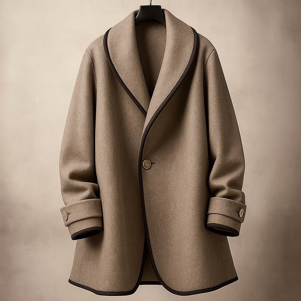 Women's Contrast-Trim Swing Coat with Turn-Back Cuffs - Camel