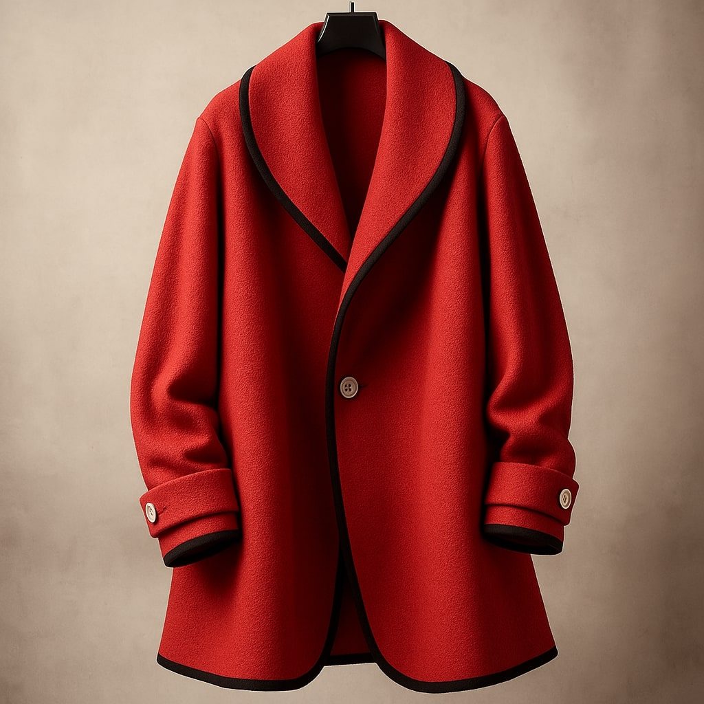 Women's Contrast-Trim Swing Coat with Turn-Back Cuffs - Red