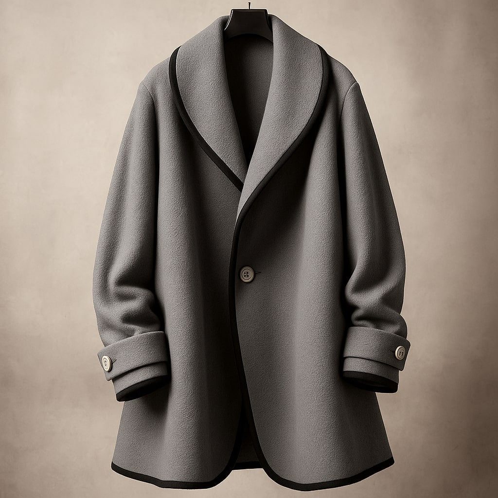 Women's Contrast-Trim Swing Coat with Turn-Back Cuffs - Grey