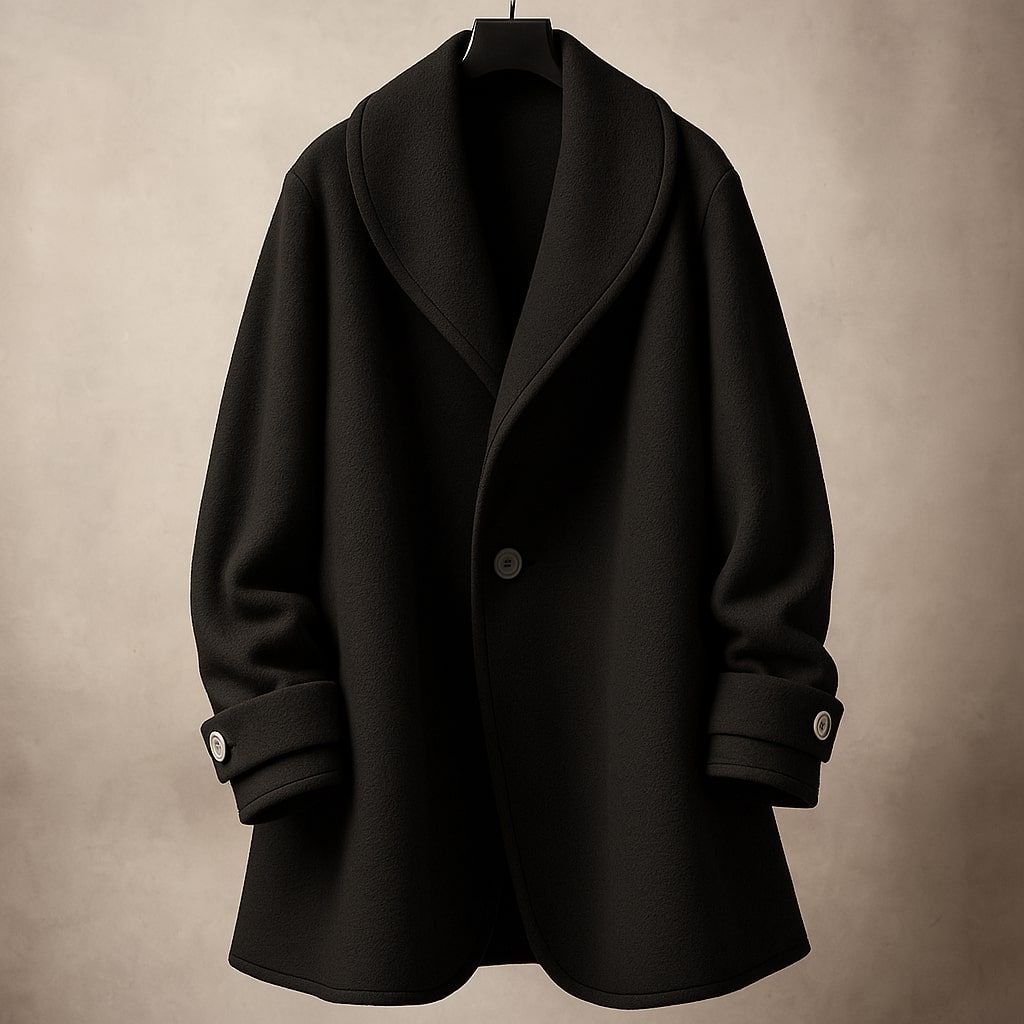 Women's Contrast-Trim Swing Coat with Turn-Back Cuffs - Black