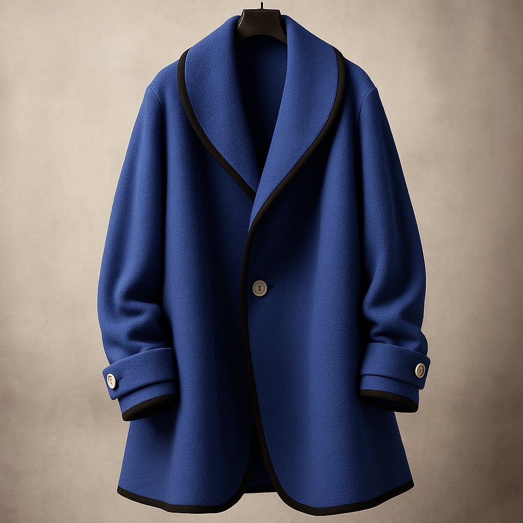 Women's Contrast-Trim Swing Coat with Turn-Back Cuffs - Blue