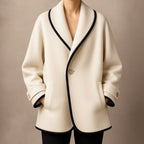 Women's Contrast-Trim Swing Coat with Turn-Back Cuffs