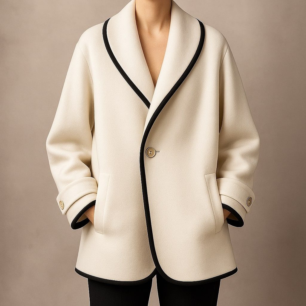 Women's Contrast-Trim Swing Coat with Turn-Back Cuffs