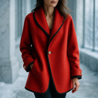 Women's Contrast-Trim Swing Coat with Turn-Back Cuffs
