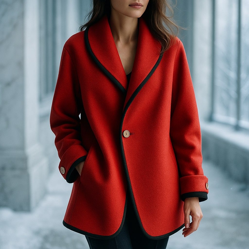 Women's Contrast-Trim Swing Coat with Turn-Back Cuffs