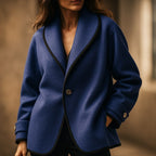 Women's Contrast-Trim Swing Coat with Turn-Back Cuffs