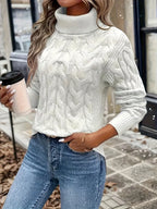 Women's Lightly Shaped Twisted Cable Roll Neck Jumper
