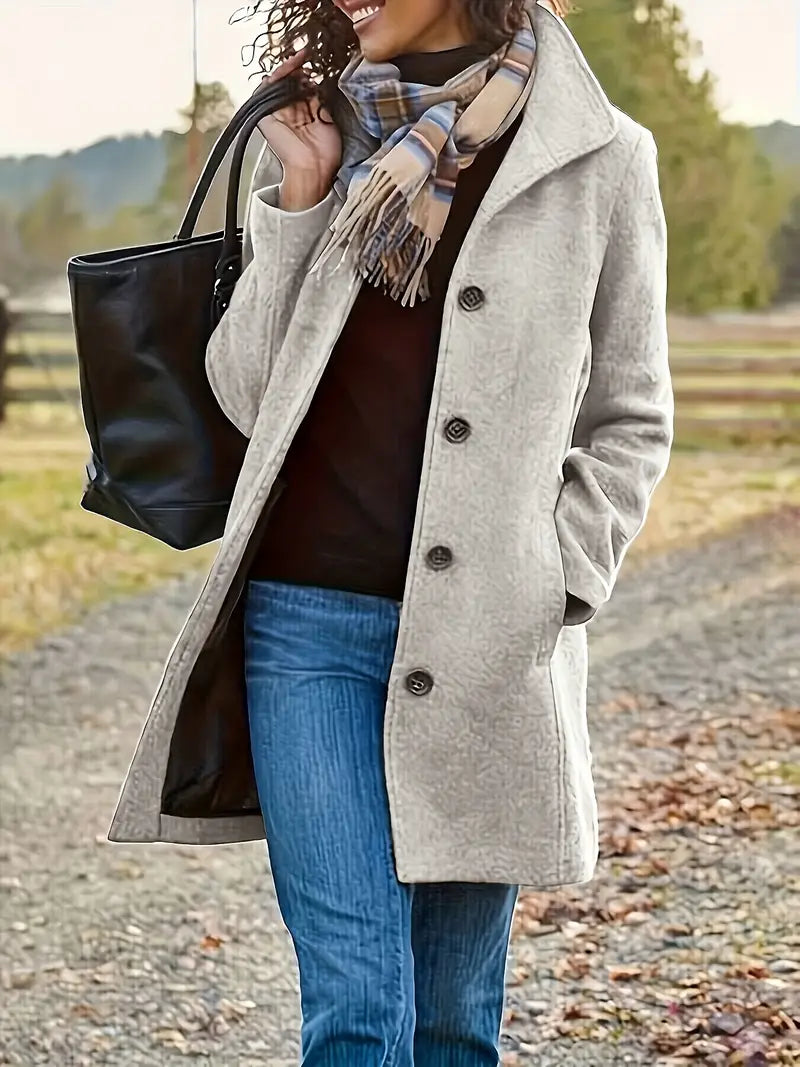 Women's Figure-Following Warm-Lined Classic Coat - Grey