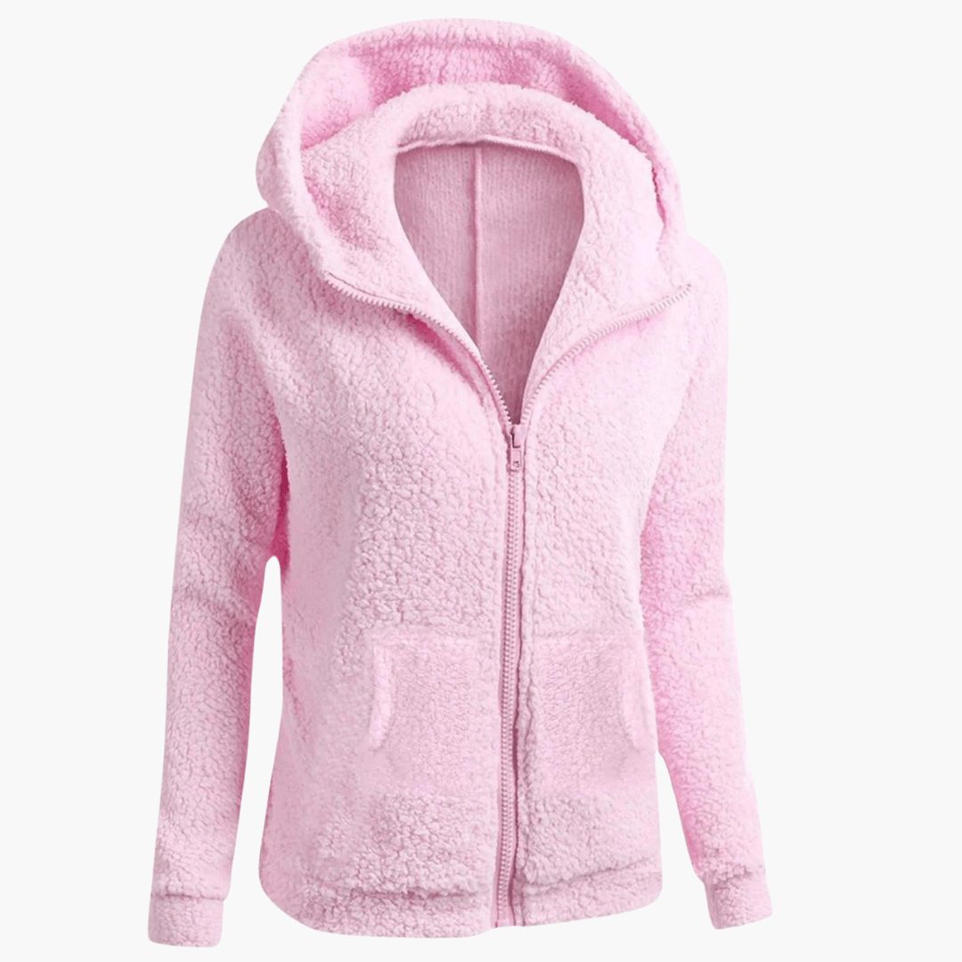 Women's Relaxed Straight-Cut Fleece Jacket with Roomy Hood - Pink